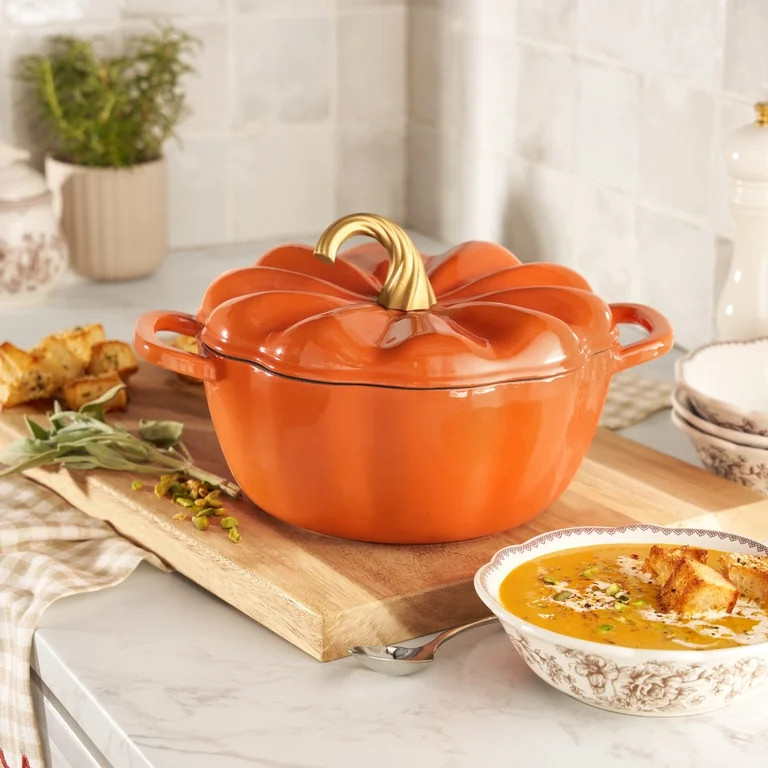 The Pioneer Woman 3.5-Quart Pumpkin Enameled Cast Iron Dutch Oven, Orange | Walmart (US)