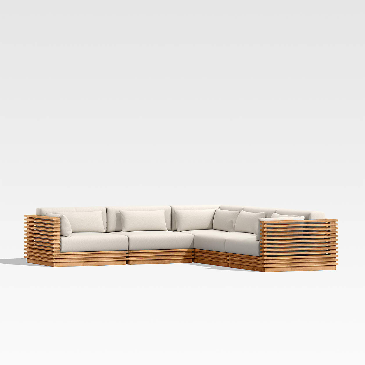 Batten Natural Teak 5-Piece L-Shaped Outdoor Sectional Sofa with Oat Cushions | Crate & Barrel | Crate & Barrel