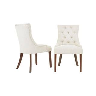 StyleWell Bakerford Walnut Finish Upholstered Dining Chair with Biscuit Beige Seat (Set of 2) (21... | The Home Depot