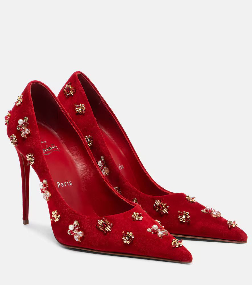 Christian Louboutin Mix Kate 100 embellished suede pumps | Mytheresa (INTL)