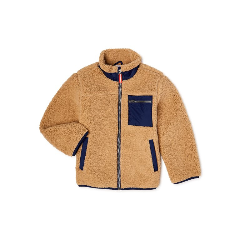 Wonder Nation Boys Faux Sherpa Full Zip Jacket, Sizes 4-18 & Husky | Walmart (US)