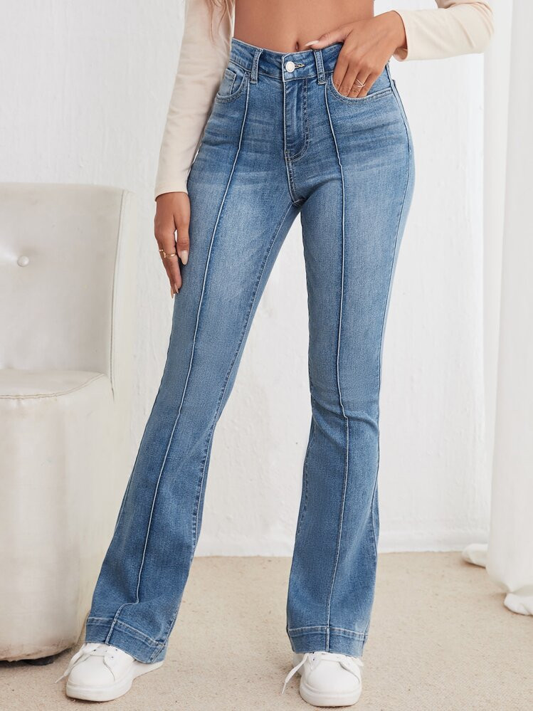 SHEIN Frenchy Seam Detail Flare Leg Jeans | SHEIN