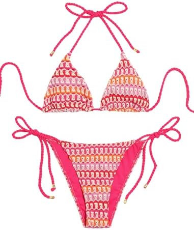 ZAFUL 2 Piece Triangle Bikini Sets for Women Sexy Crochet Halter Swimsuits | Amazon (US)