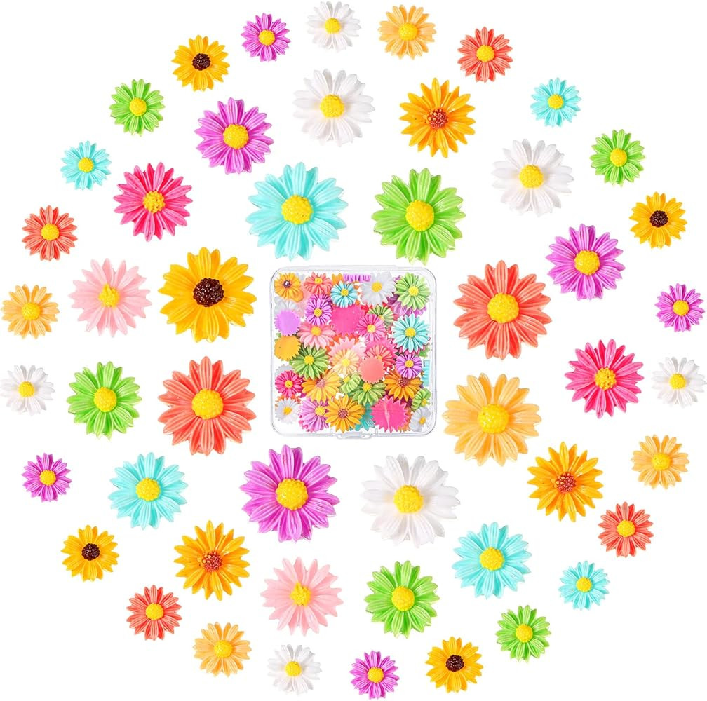 Hicarer 50 Pieces Tiny Resin Daisies Flower Mini Decorated Daisies Daisy Flower Resin Charms with... | Amazon (US)