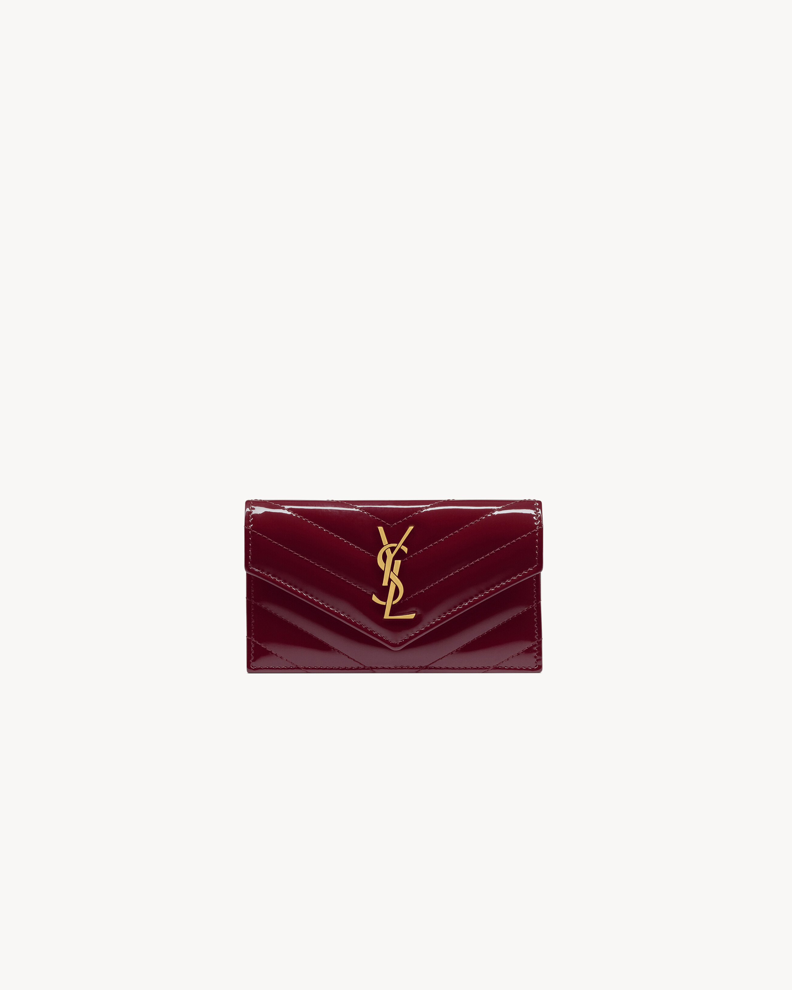 Saint Laurent Cassandre Matelassé Fragments Flap Card Case In Patent Leather - Bordeaux - Women - One Size | Saint Laurent Inc. (Global)