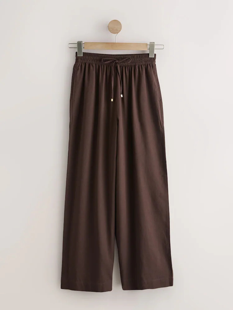 Buy Chocolate Brown Pull On Wide Leg Trousers With Linen from Next United Arab Emirates | Next UAE