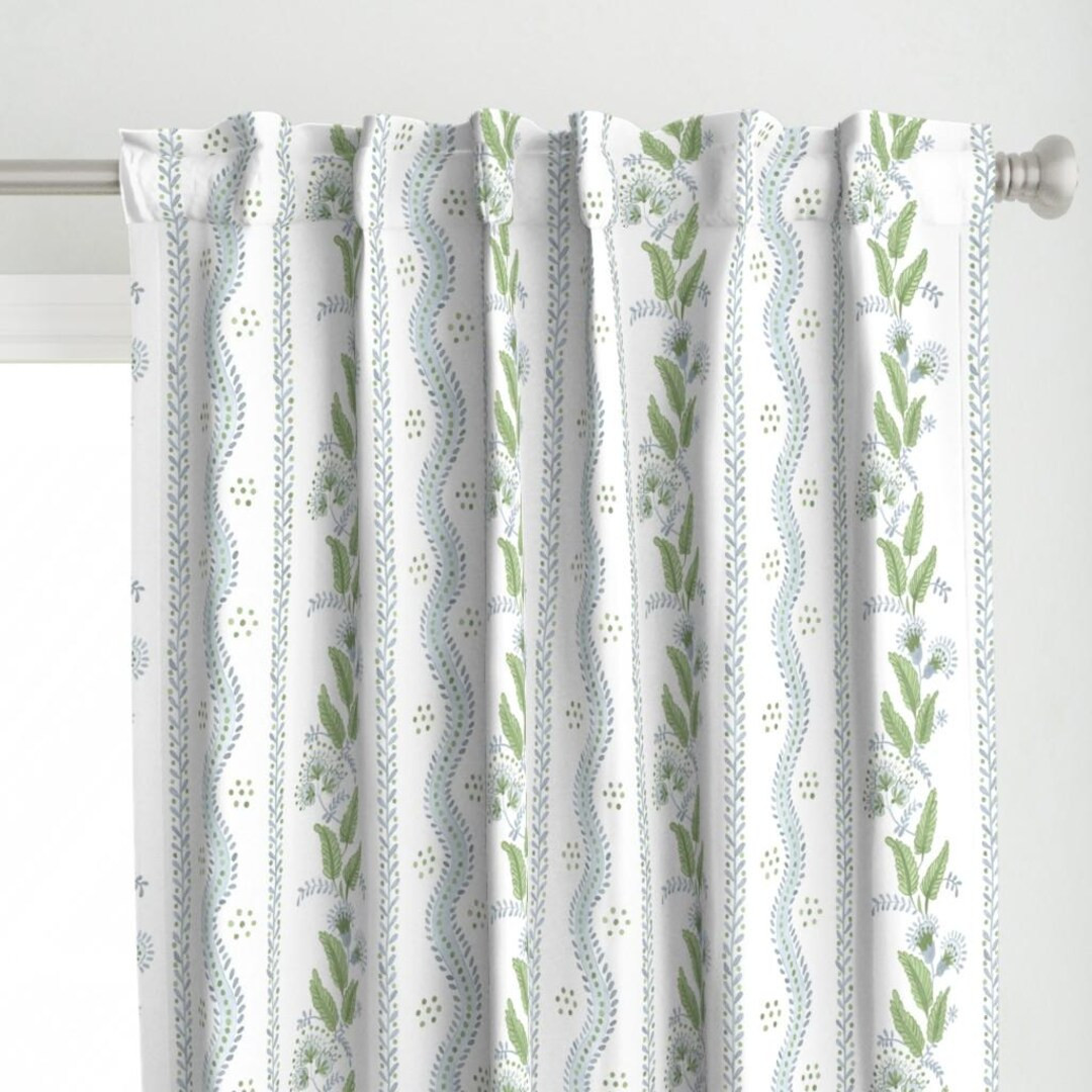 Regency Floral Curtain Panel Soft Blue and Greens by Danika_herrick Folk Art Style Light Blue Cus... | Etsy (US)