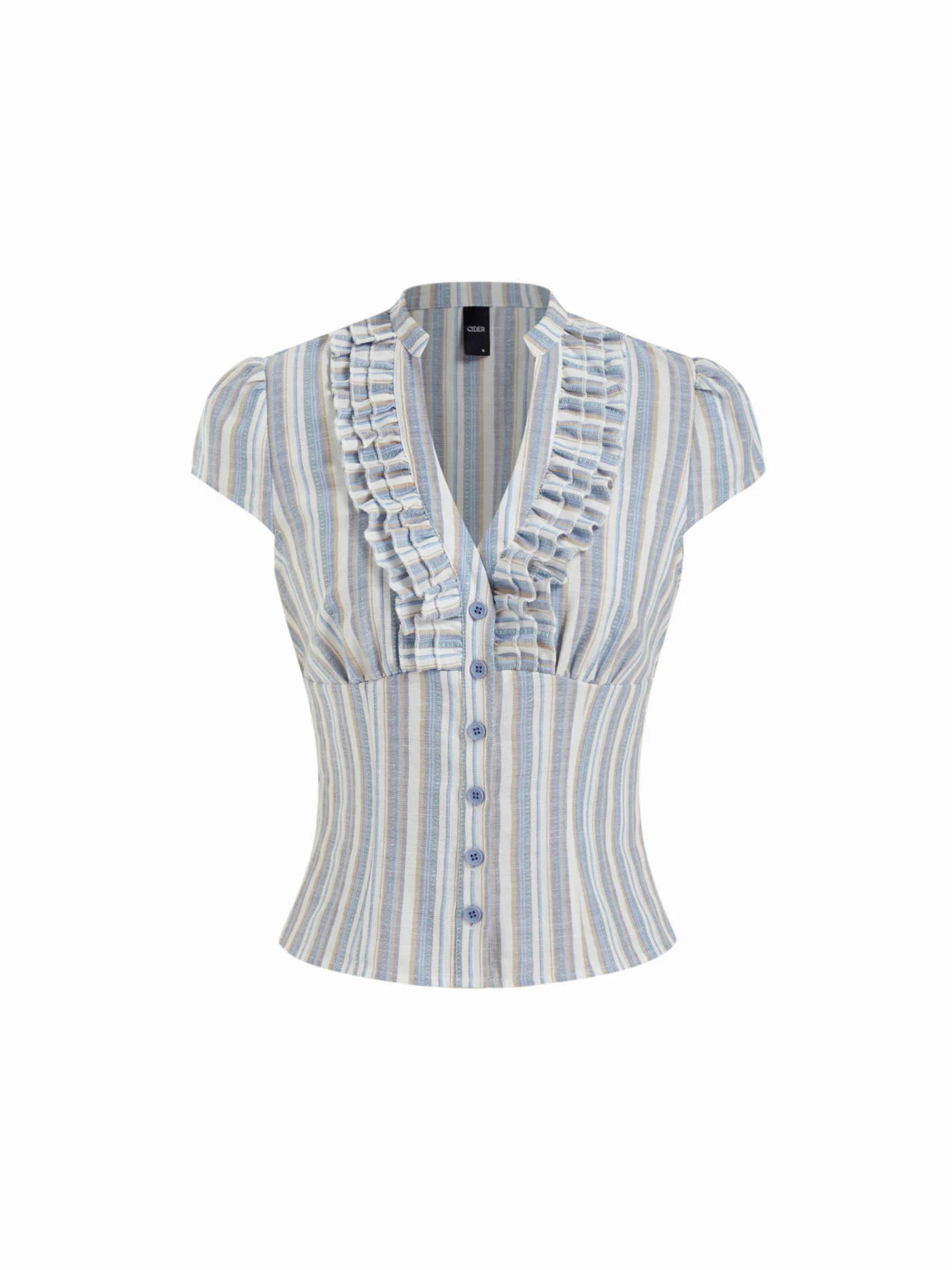 Linen-blend Collar V-neck Pleated Short Sleeve Shirt $32.90Flash Shipping | Cider