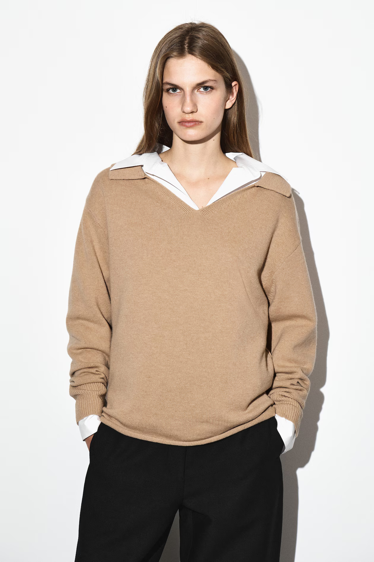 MERINO WOOL POLO SWEATER - BEIGE MÉLANGE | COS US | COS (US)
