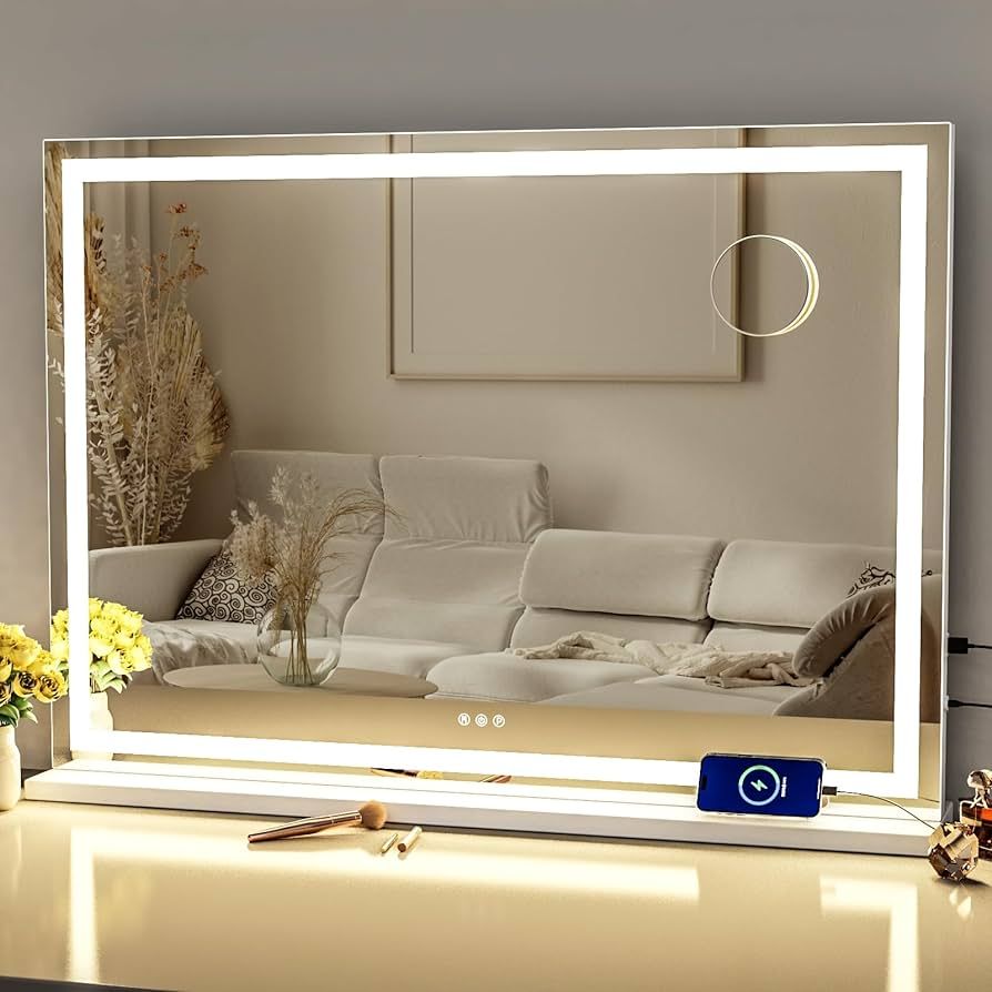Makeup Vanity Mirror with Lights 32" x 24" Large LED Makeup Mirror, Light up Mirror with 10X Magn... | Amazon (US)