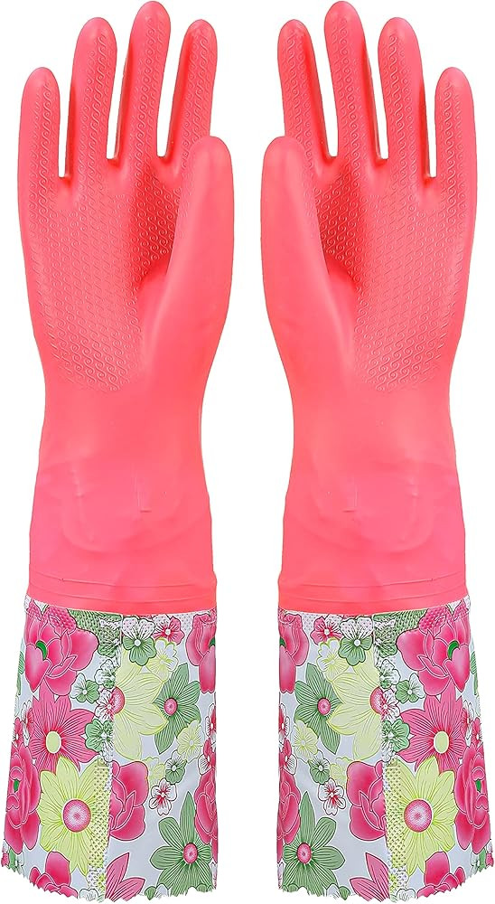 Lanzyee Household Gloves with Soft Fiber lining Extra Long Cuff and Vinyl Textured Grip for Women... | Amazon (US)