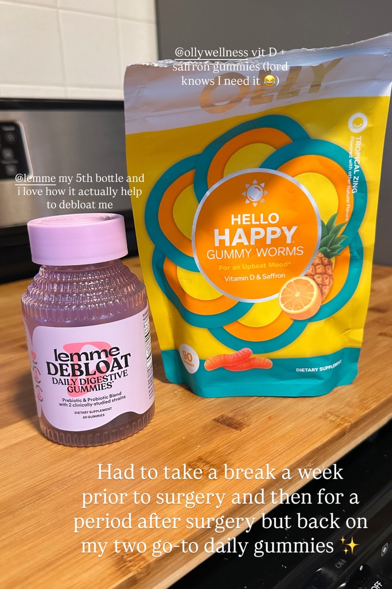 Had to take a break a week prior to surgery and then for a period after surgery but back on my two go-to daily gummies ✨ @lemme my 5th bottle and i love how it actually help to debloat me and @ollywellness vit D + saffron gummies (lord knows I need it 😂)

#LTKmorningroutine #LTKselfcare #LTKdayinmylife