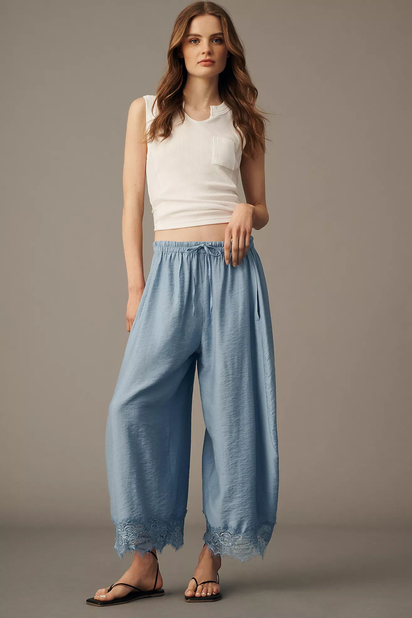 By Anthropologie Cropped Lace-Hem Pants | Anthropologie (US)