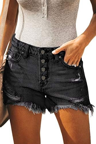 onlypuff Women Denim Shorts Ripped Mid Waisted Jean Shorts with Pockets | Amazon (US)