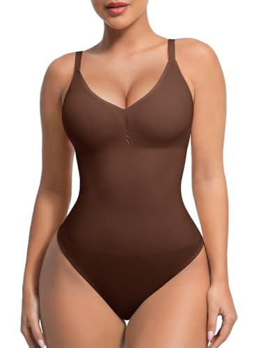 Lover-Beauty Women's Shapewear Bodysuit Tummy Control Padded Body Shaper Seamless Body Suit Thong Brown X-Large-XX-Large | Amazon (US)