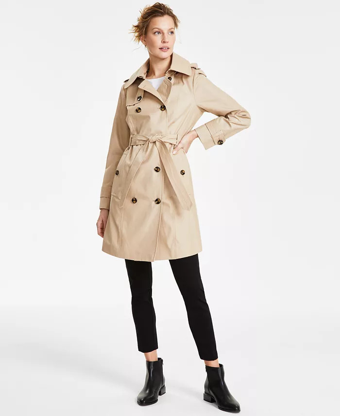 London Fog Women's Hooded Double-Breasted Trench Coat - Macy's | Macy's