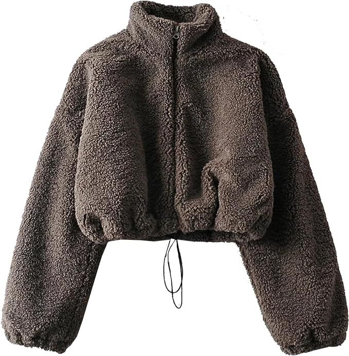 Antinson Womens Oversized Sweatshirts Zip Up Fluffy Fuzzy Fleece Cropped Sweatshirt Sherpa Jacket... | Amazon (US)
