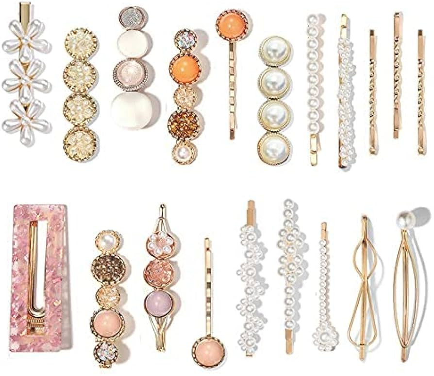 Mehayi 20 PCS Pearls Hair Clips Fashion Korean Style Acrylic ResinHairpins / Barrettes for Women ... | Amazon (US)