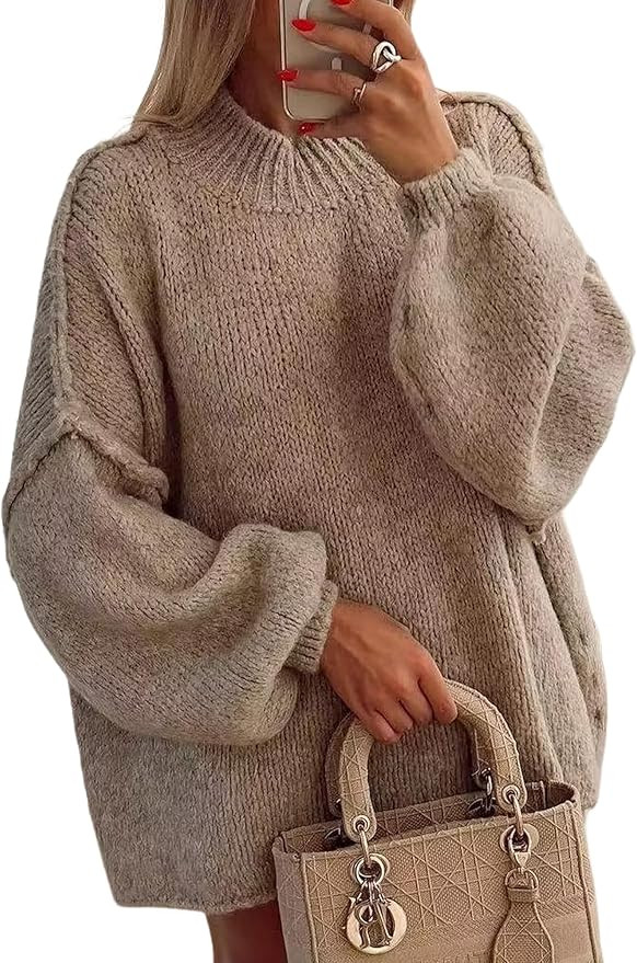 Women's Oversized Crewneck Fall Sweaters for Women 2025 Long Sleeve Fuzzy Knit Chunky Pullover Sw... | Amazon (US)