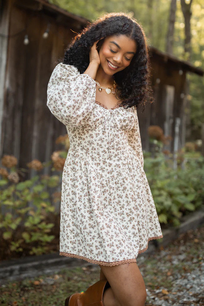 Rosemary Brown Floral Mini Dress | Pink Lily
