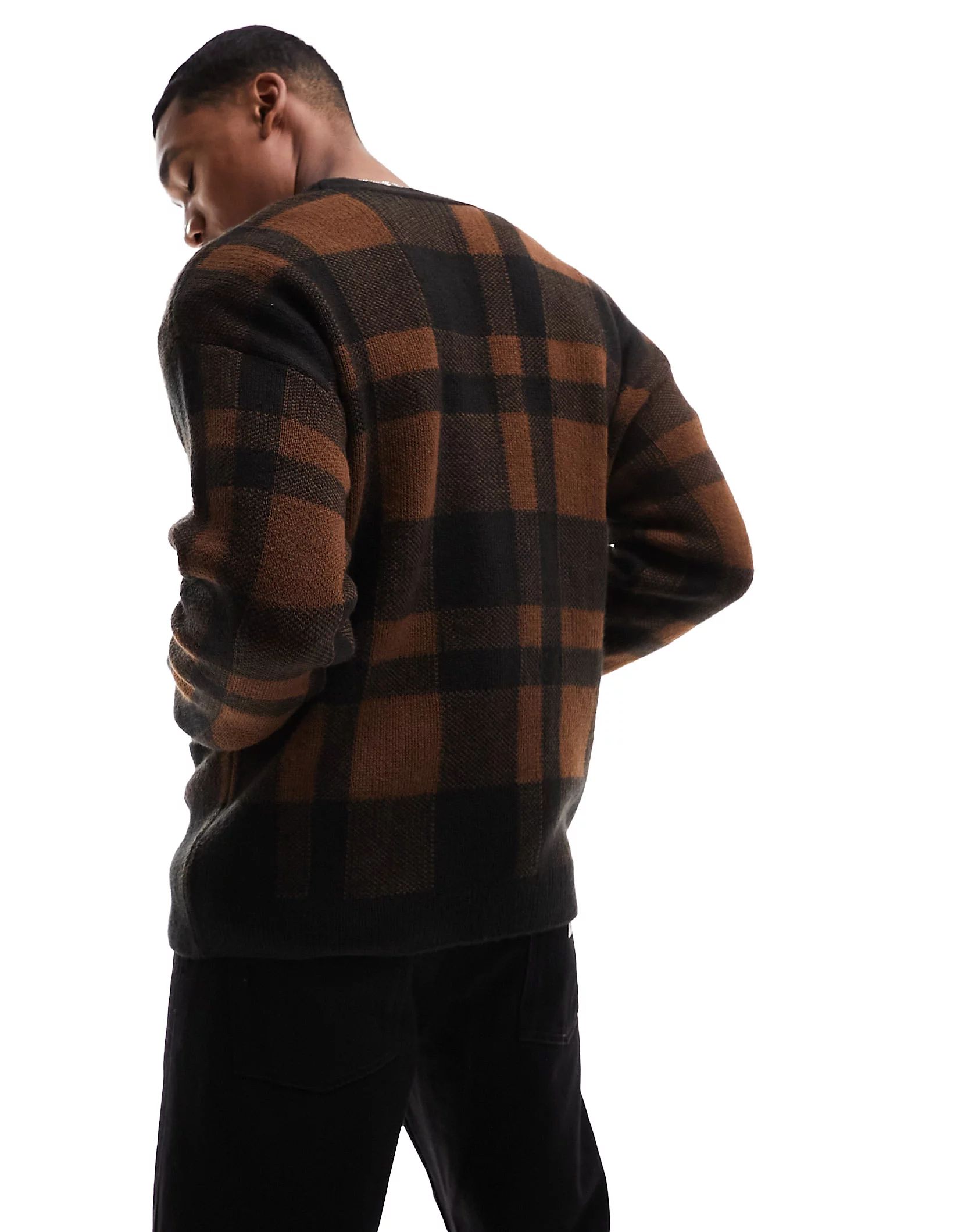New Look check cardigan in dark brown | ASOS (Global)