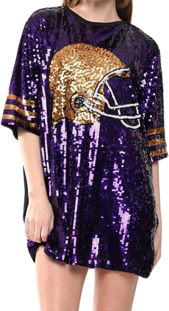 Women's Plus Game Day Shirt Top Sequin Oversized Top Dress Sequins on One Side | Amazon (US)