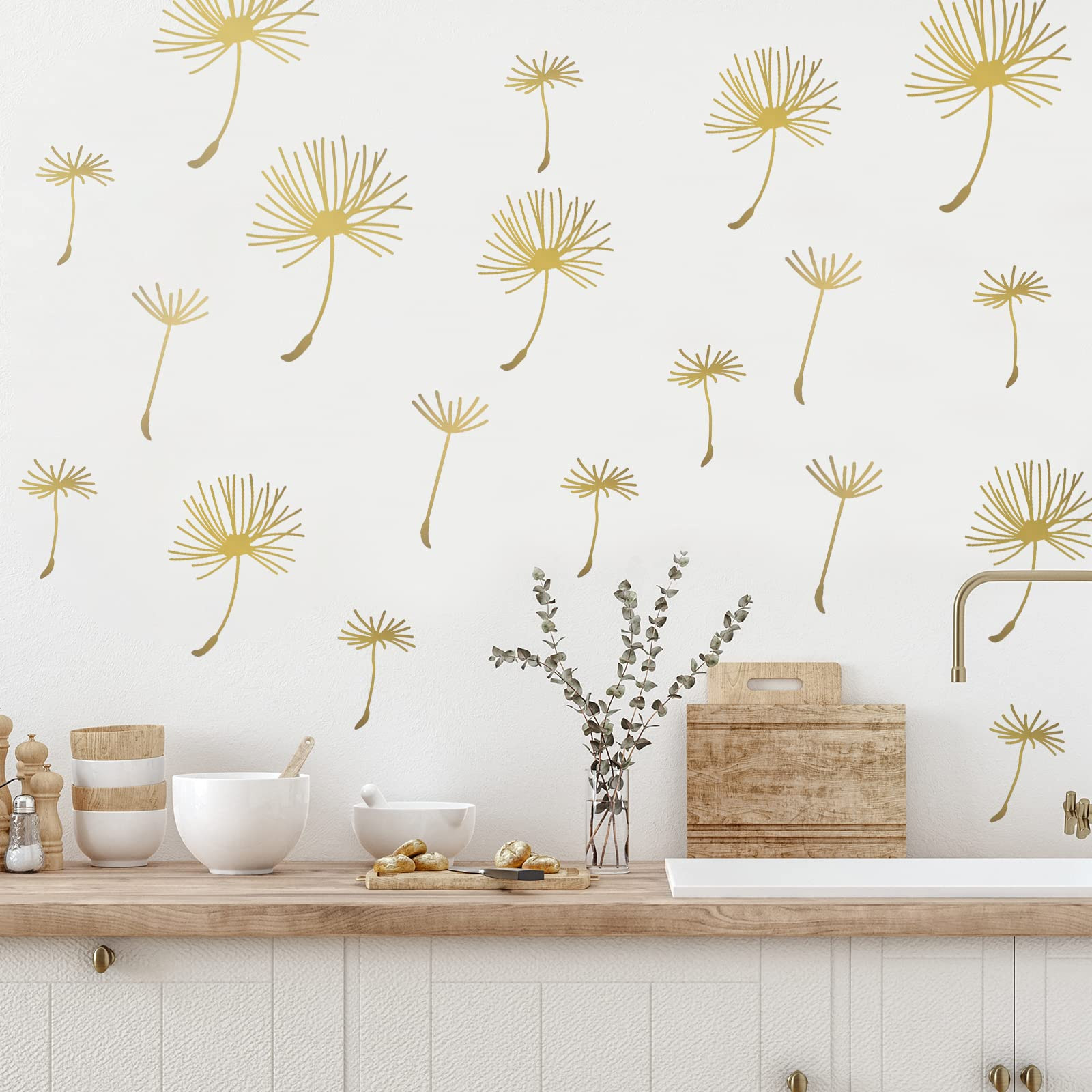 66 Pcs Wall Decals Peel and Stick Dandelion Wall Stickers Metallic Flower Murals Floral Decor Sti... | Amazon (US)