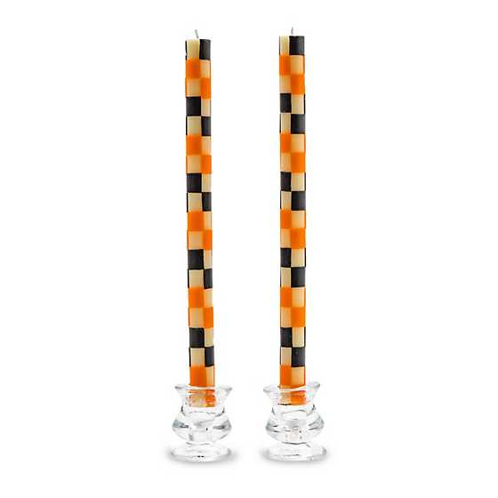Check Dinner Candles - Black & Orange - Set of 2 | MacKenzie-Childs
