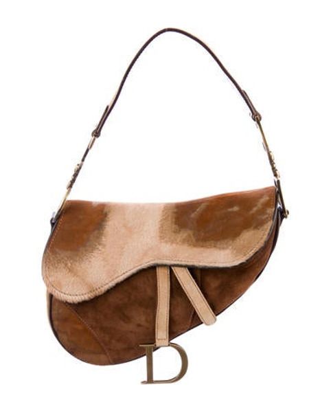 Christian Dior Ponyhair-Trimmed Suede Saddle Bag Brown | The RealReal