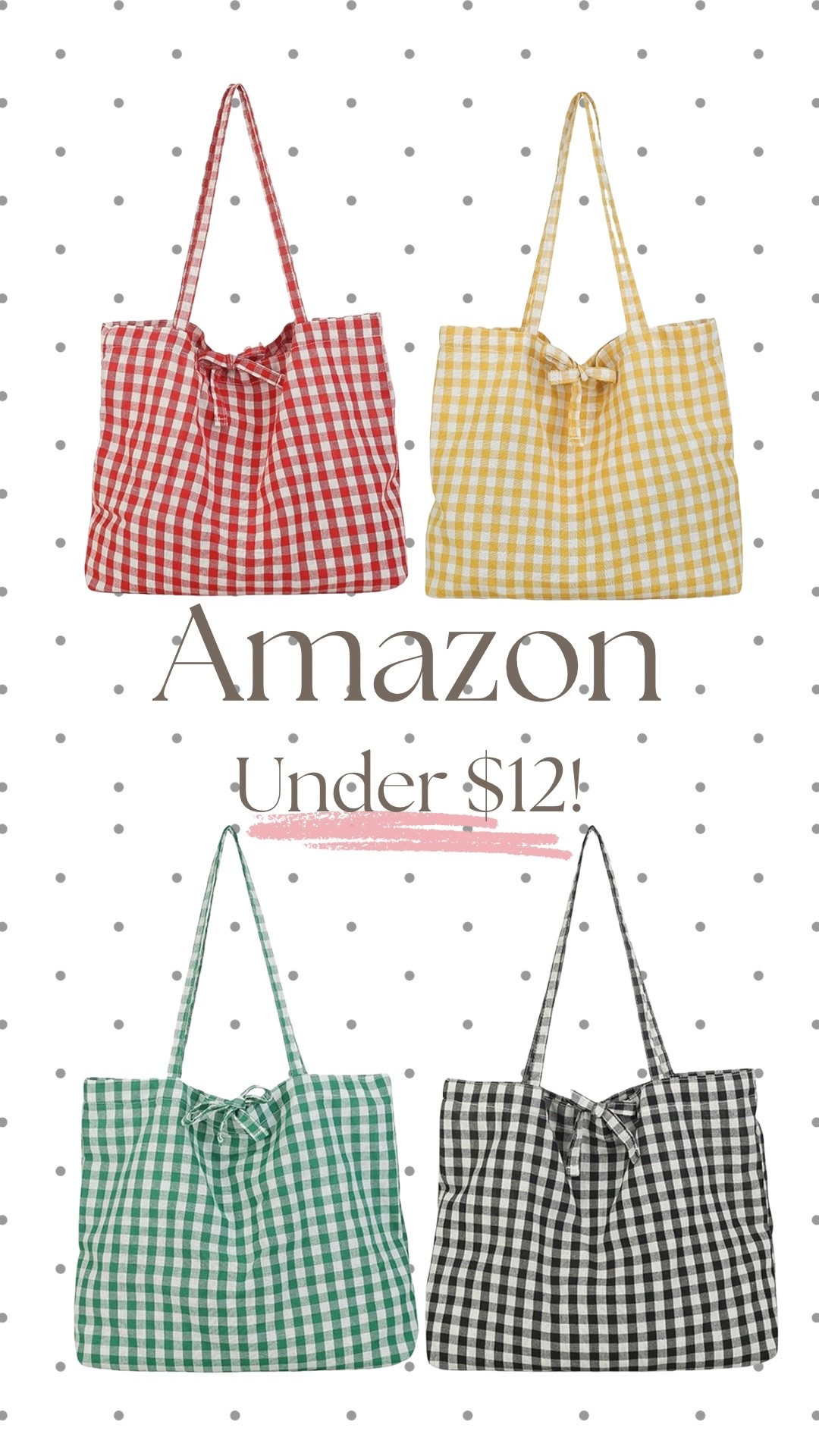 Amazon gingham totes all under $12!🩷🙌

#LTKgrwm #LTKootd #LTKdayinmylife