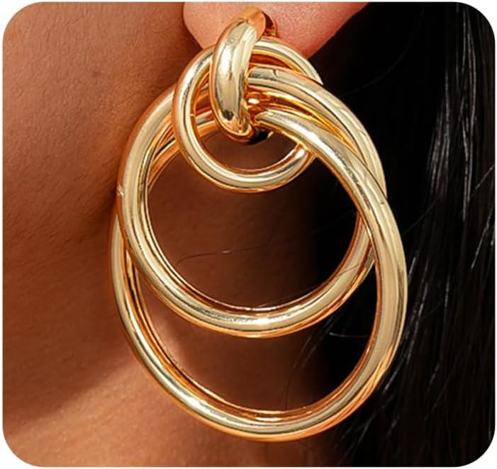 Gold Chunky Knot Dangle Earrings for Women,Trendy Big Interlocked Circle Geometric Earrings,Fashi... | Amazon (US)