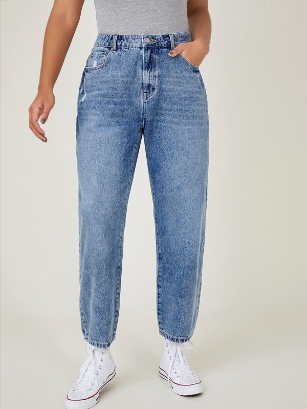 Plus High Waist Mom Cropped Jeans | SHEIN