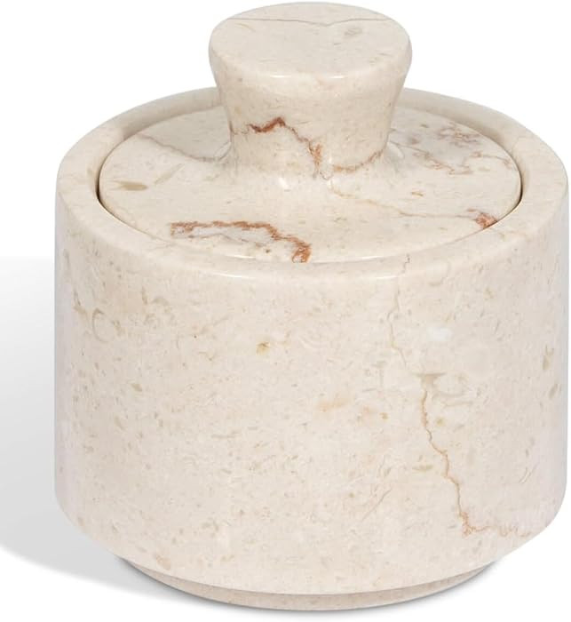Beige Marble Salt Cellar with Lid (3.5oz) - Scratch-resistant & Easy-to-Clean Salt Containers for Countertop - Elegant & Versatile Marble Jar to Store Salt, Sugar & Dry Spices - Compact Salt Dispenser | Amazon (US)