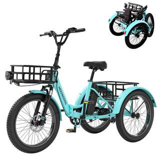 20 in. Fat Tire Electric Trike 750W 48V Motorized Folding Commute E-Bike for Adult 3-Wheel Electric Bicycle Trike, Blue | The Home Depot