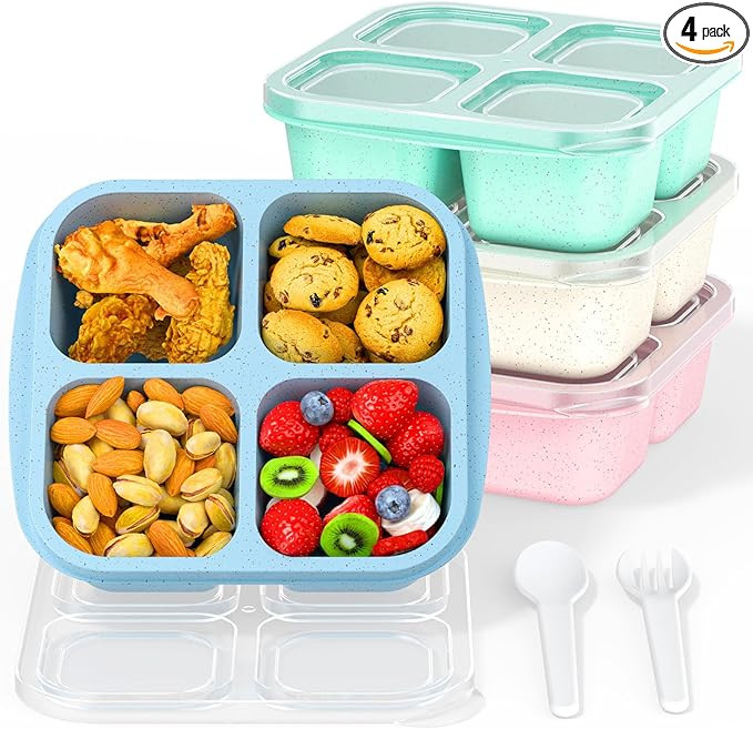Bento Snack Boxes (4 Pack)- Reusable 4-Compartment Meal Prep Containers for Kids and Adults, Perf... | Amazon (US)