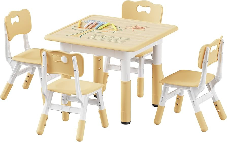 Brelley Kids Table and 4 Chairs Set, Height Adjustable Toddler Table and Chair Set, Graffiti Desk... | Amazon (US)