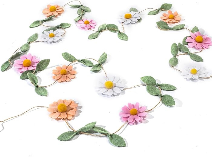 Janinka 1 Pcs Wool Felt Daisy Banner Garland Daisy Decorations Wildflower Garland Birthday Decora... | Amazon (US)