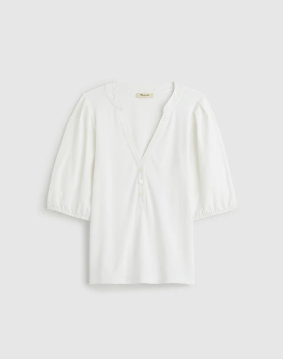 Puff-Sleeve Henley Knit Top | Madewell | Madewell