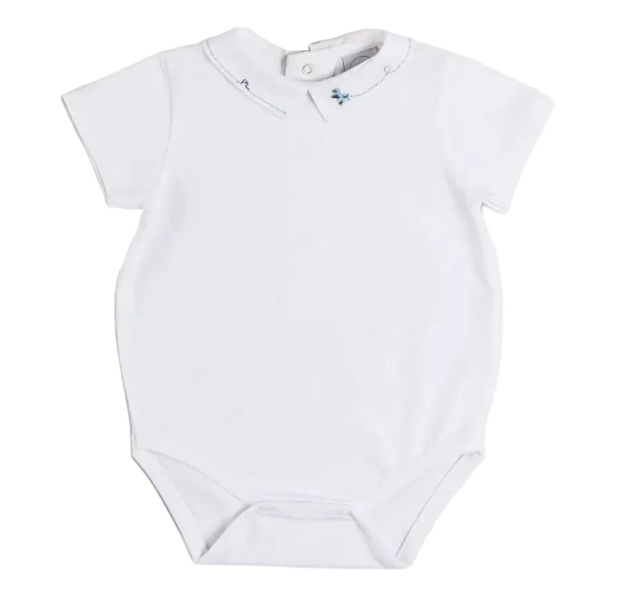 Pepa London Plane Embroidery Short Sleeve Bodysuit in White | JoJo Mommy