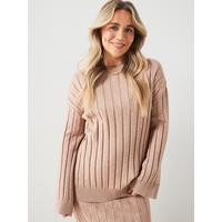 X Hattie Bourn Ribbed Knit Jumper Co-ord - Beige | Very (UK)