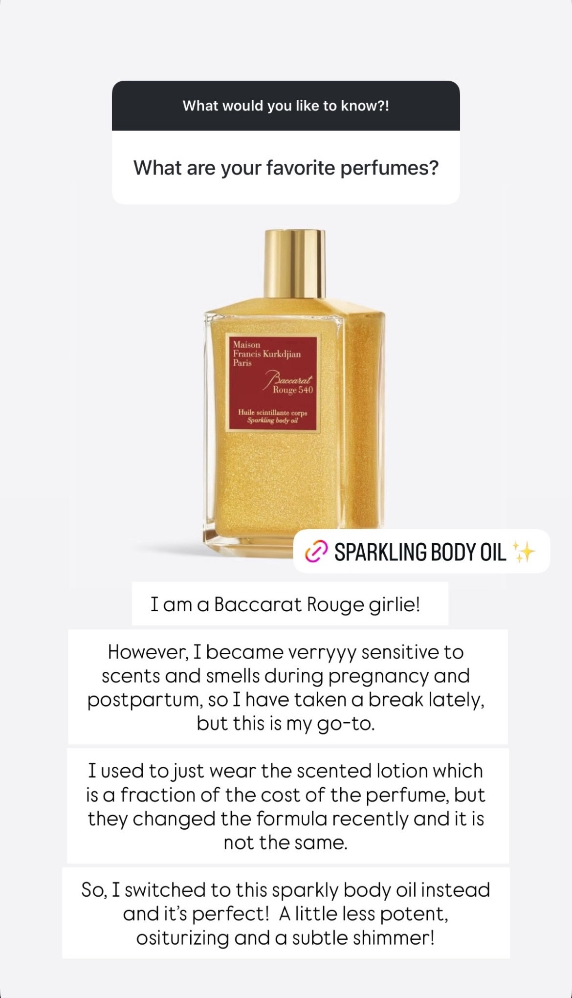 This has been my go-to scent! I recently switched to using a sparkly body oil and it's perfect! A little less potent, moisturizing and has a subtle shimmer!

#LTKHoliday #LTKGiftGuide #LTKBeauty