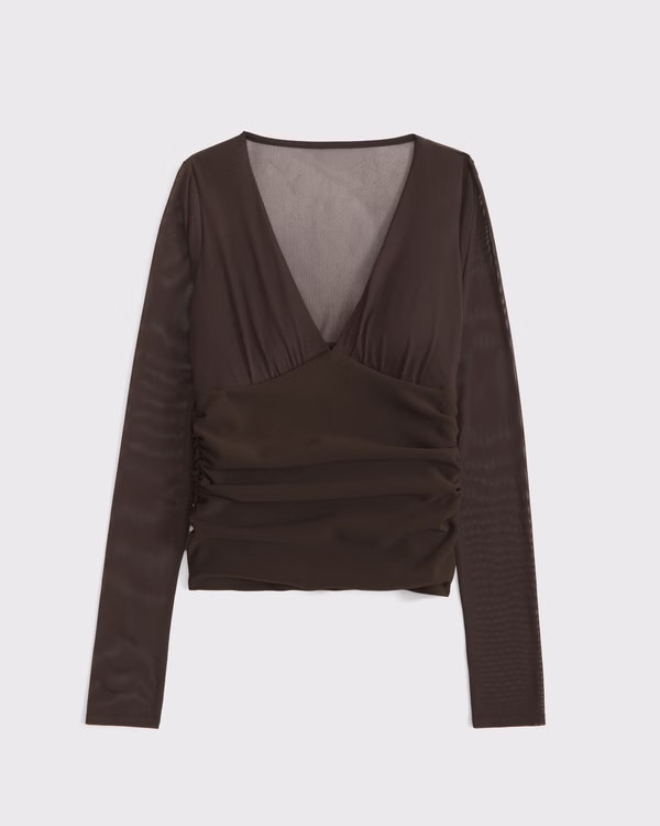 Bra-Free Long-Sleeve Mesh Plunge Top | Abercrombie &amp; Fitch (US)