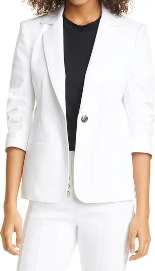Cinq à Sept Khloe Ruched Sleeve Denim Blazer | Nordstrom | Nordstrom
