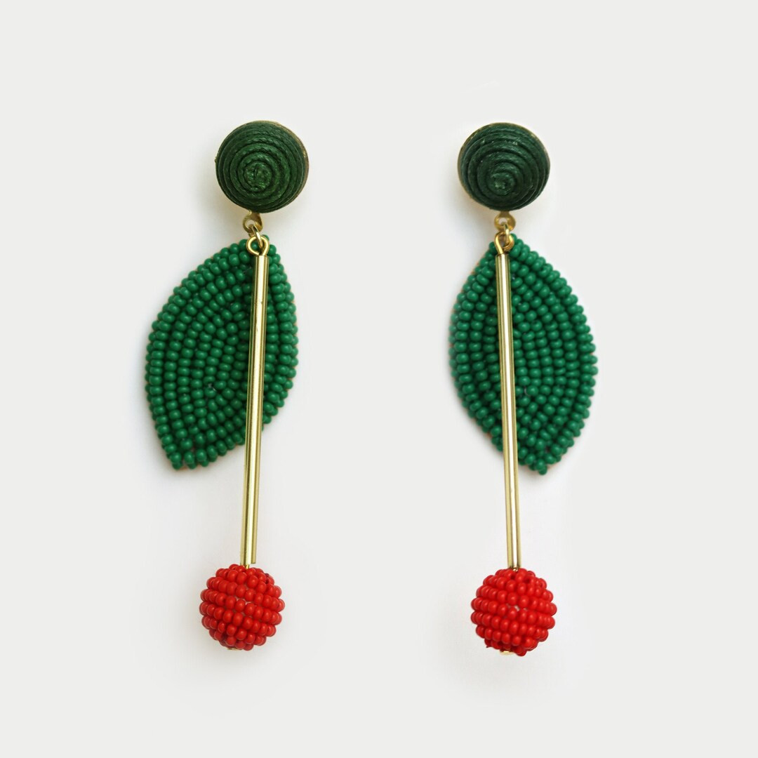 Cherry Drop Statement Beaded Dangle Earrings, Fruits Cute Drop Earrings, Women Fashion Unique Jew... | Etsy (US)