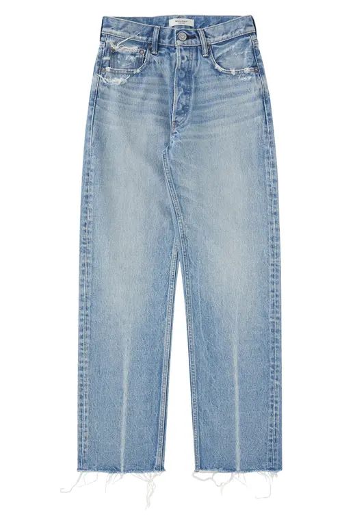 MOUSSY Ashley Raw Hem High Waist Wide Straight Leg Jeans in Light Blue at Nordstrom, Size 29 | Nordstrom