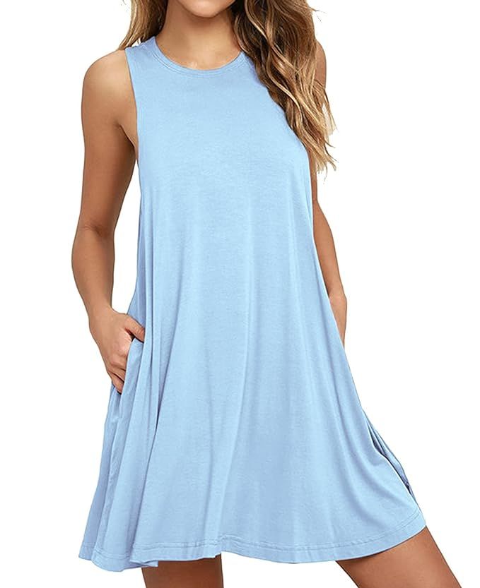 HiMONE Women's Sleeveless Pocket Casual Loose T-Shirt Dress | Amazon (US)