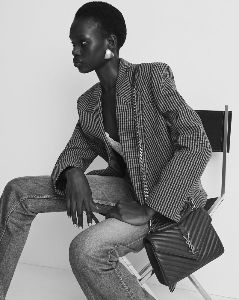 SAINT LAURENT MONOGRAM BAG DECORATED WITH CHEVRON-QUILTED OVERSTITCHING AND METAL YSL INITIALS, F... | Saint Laurent Inc. (Global)