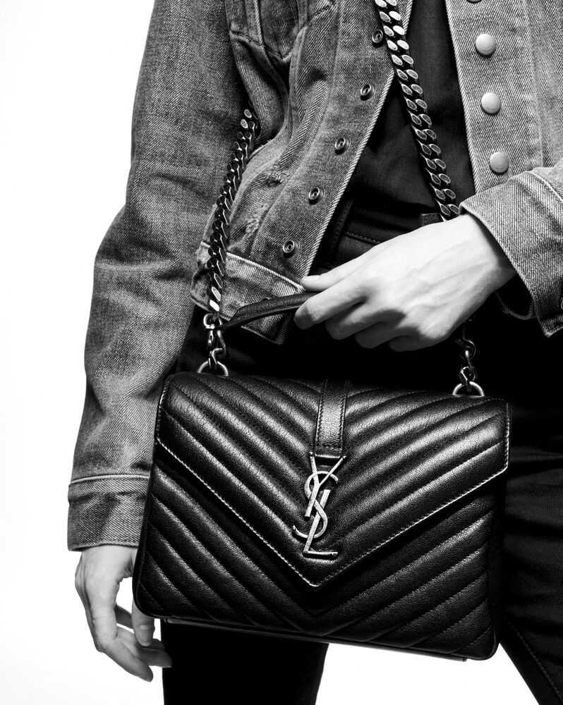 SAINT LAURENT MONOGRAM BAG DECORATED WITH CHEVRON-QUILTED OVERSTITCHING AND METAL YSL INITIALS, F... | Saint Laurent Inc. (Global)
