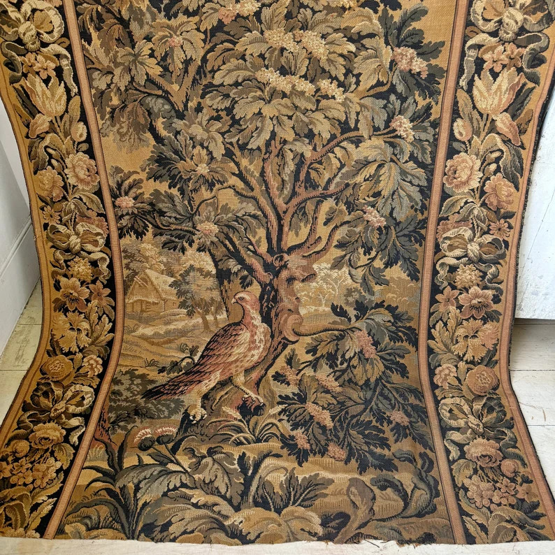 49x53 Antique French Chateau Tapestry Curtain Drape HEAVY Jacquard Weave C 1900 Textile Country C... | Etsy (US)