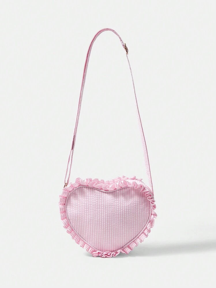 NewSHEIN MOD Women's Plaid Heart-Shaped Cute Shoulder Bag With Ruffle Trim | SHEIN